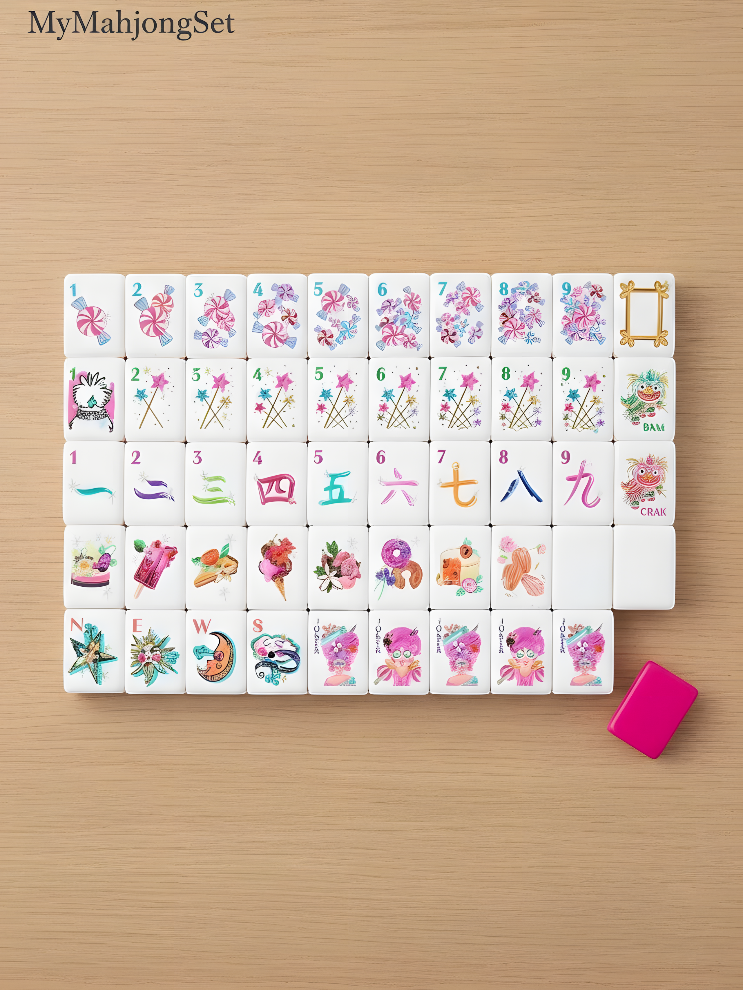 American Mahjong Tiles – Magenta Candy Floral Design