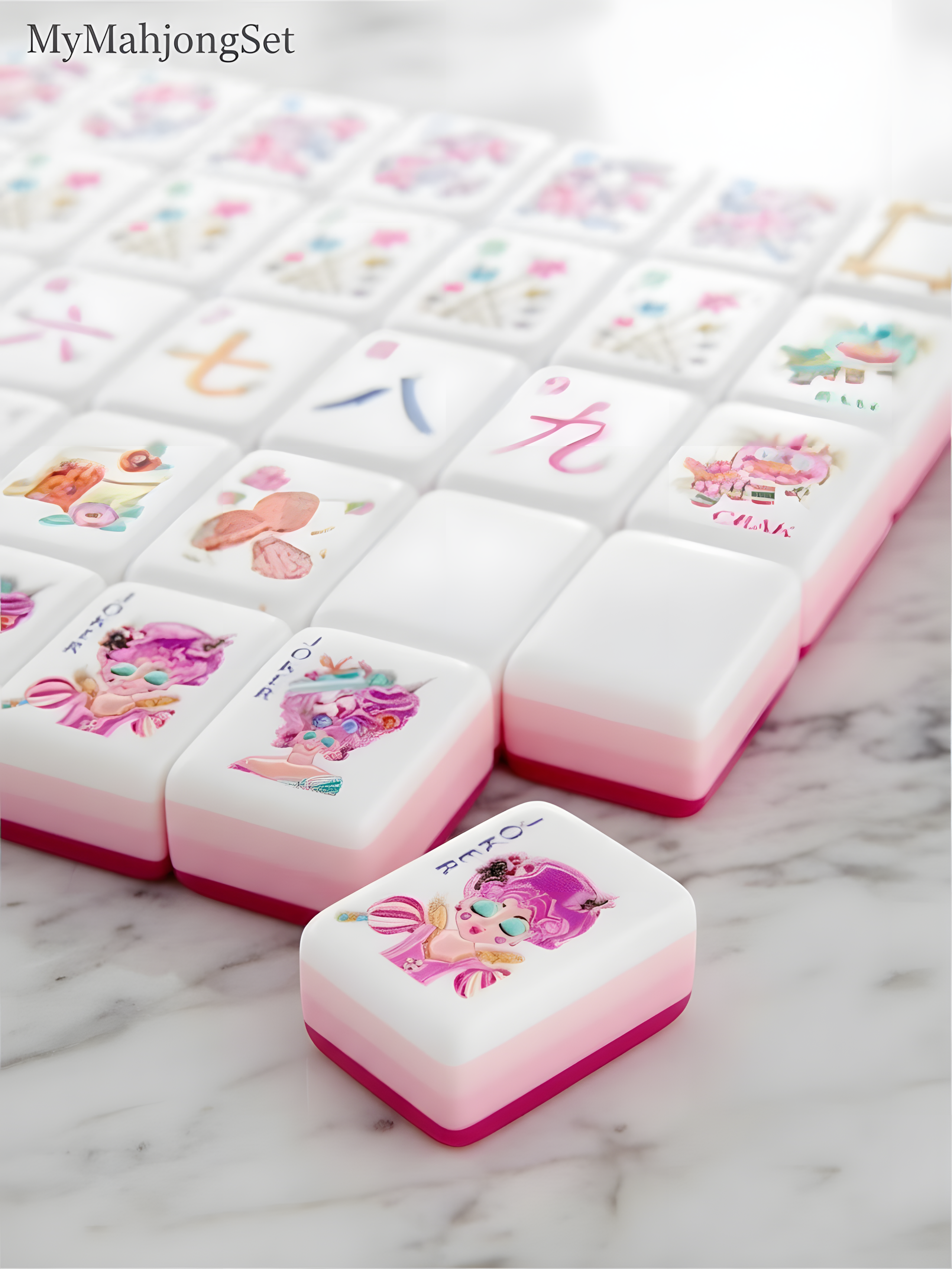 American Mahjong Tiles – Magenta Candy Floral Design
