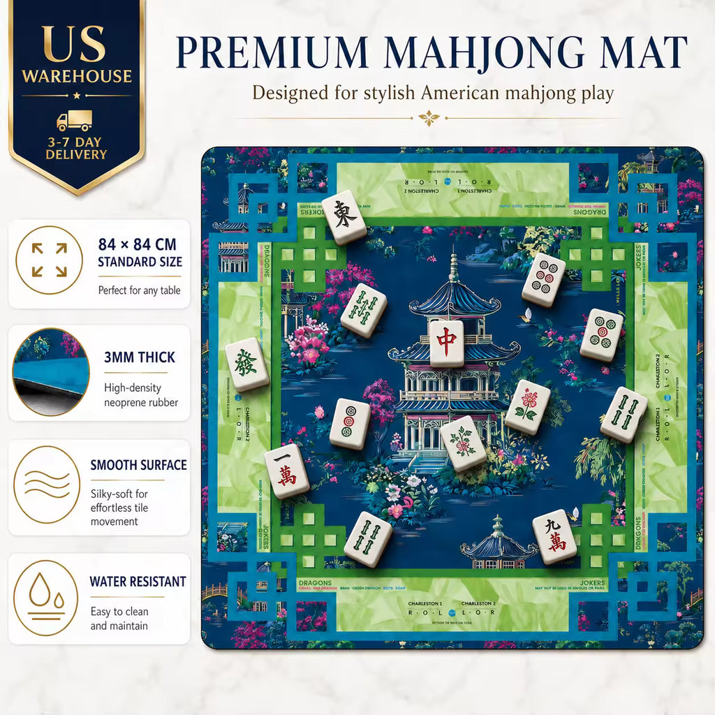 Silent Neoprene Mahjong Mat – Blue Oil Painting