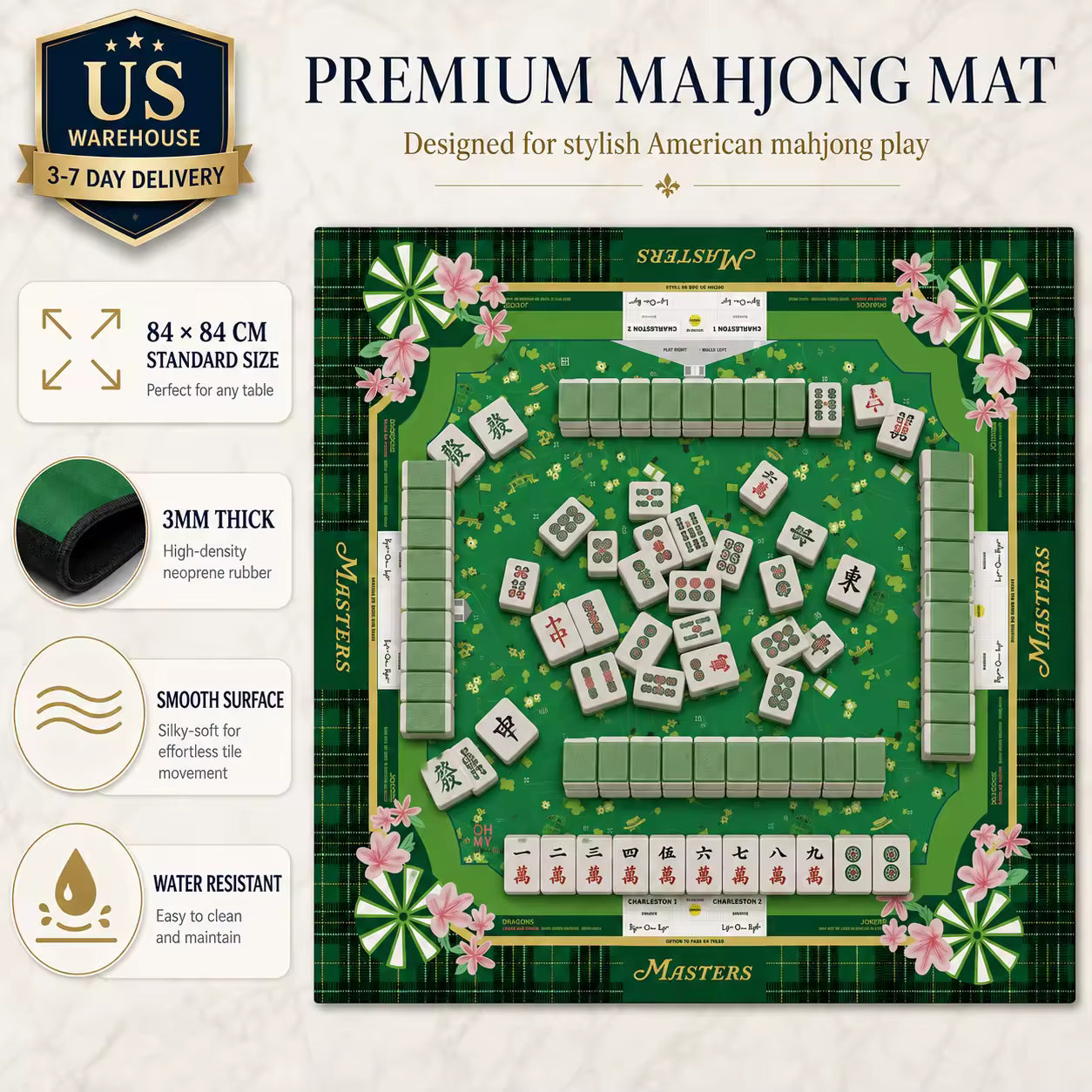 Silent Neoprene Mahjong Mat – Deep Green Masters