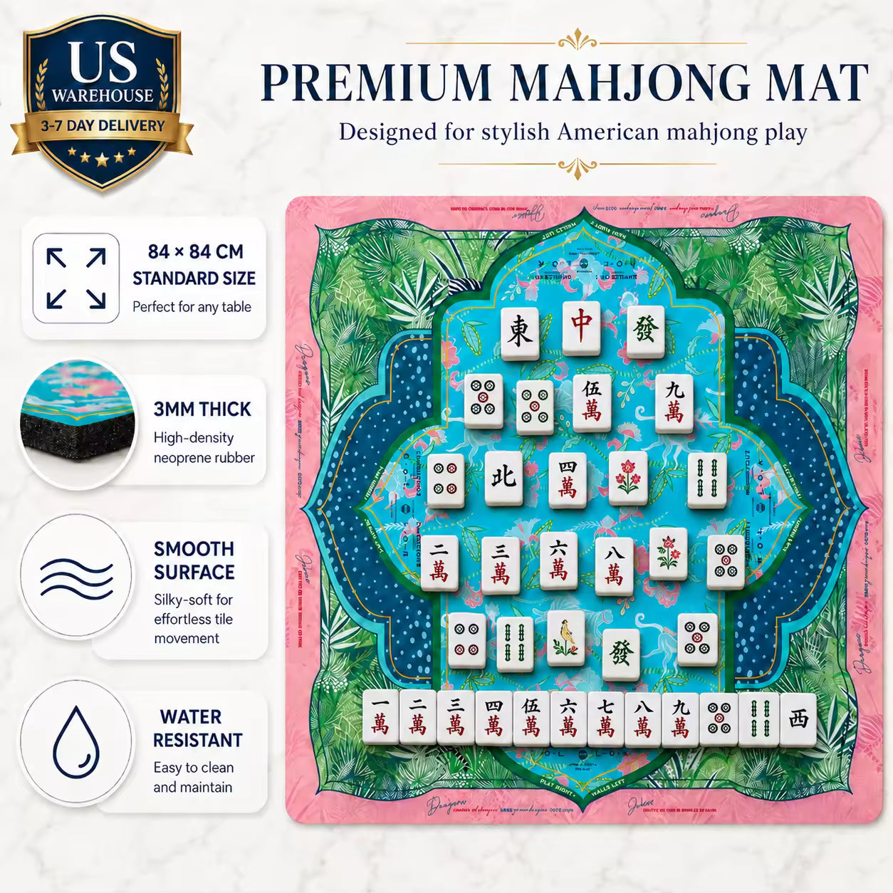Silent Neoprene Mahjong Mat – Forest Animals