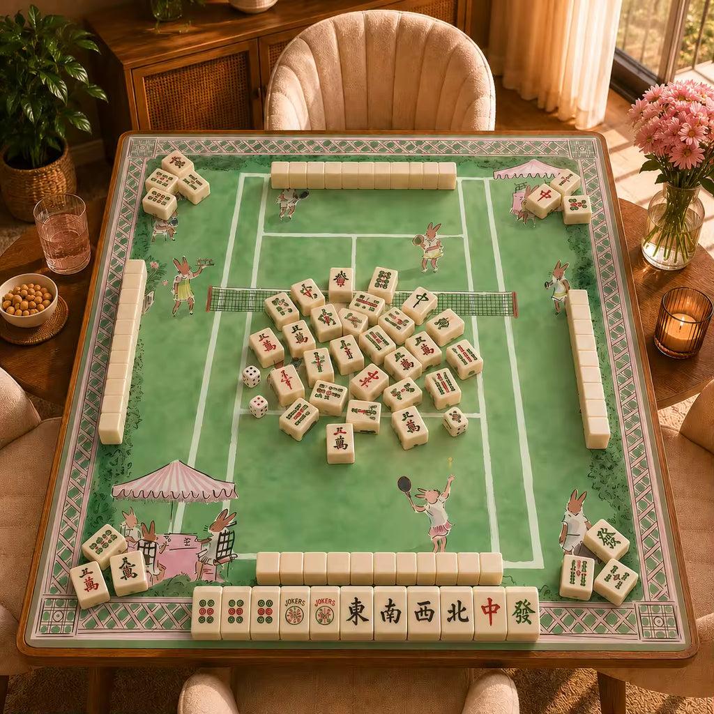 Silent Neoprene Mahjong Mat – Green Tennis Ball