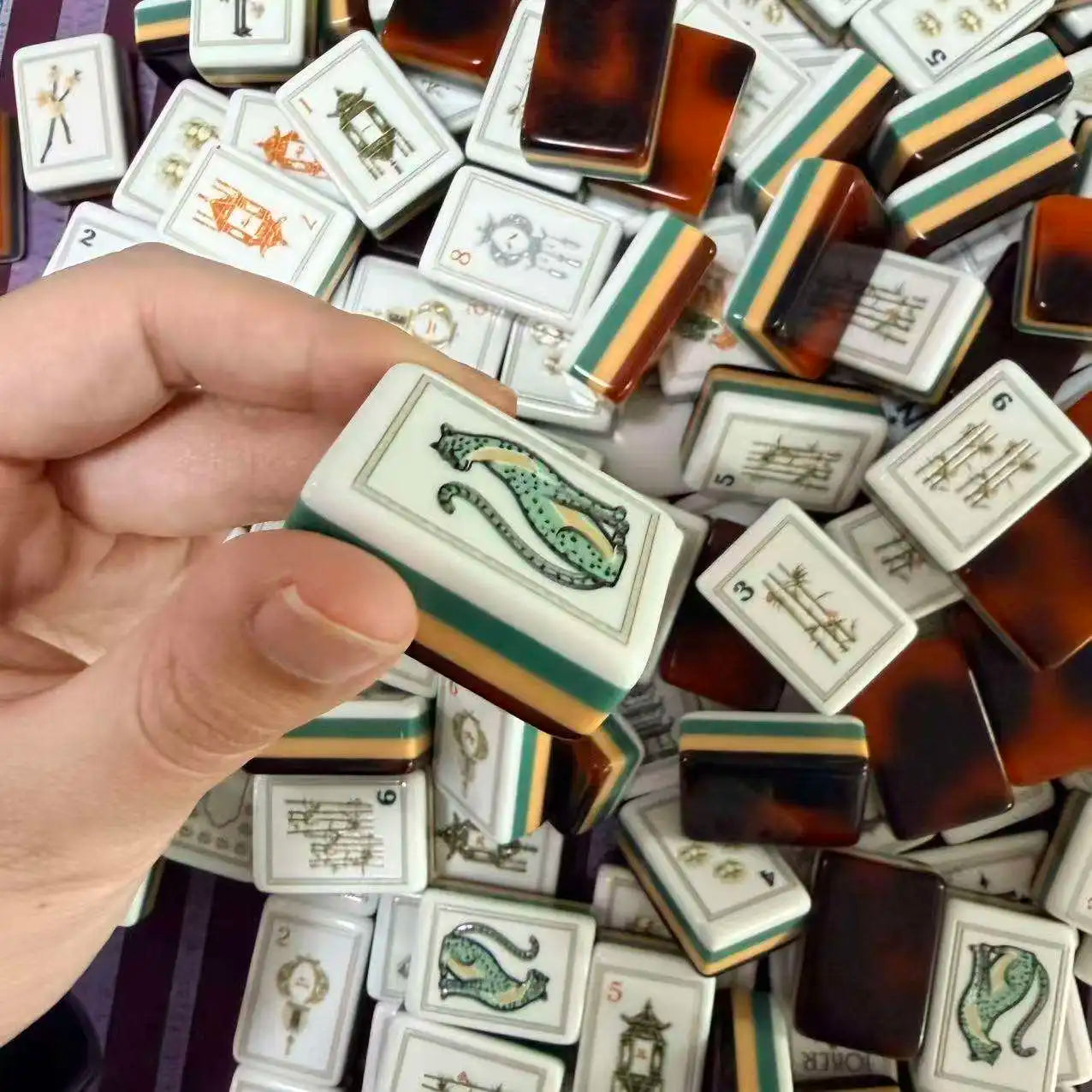 American Mahjong Tiles – Turtle & White Lotus Design