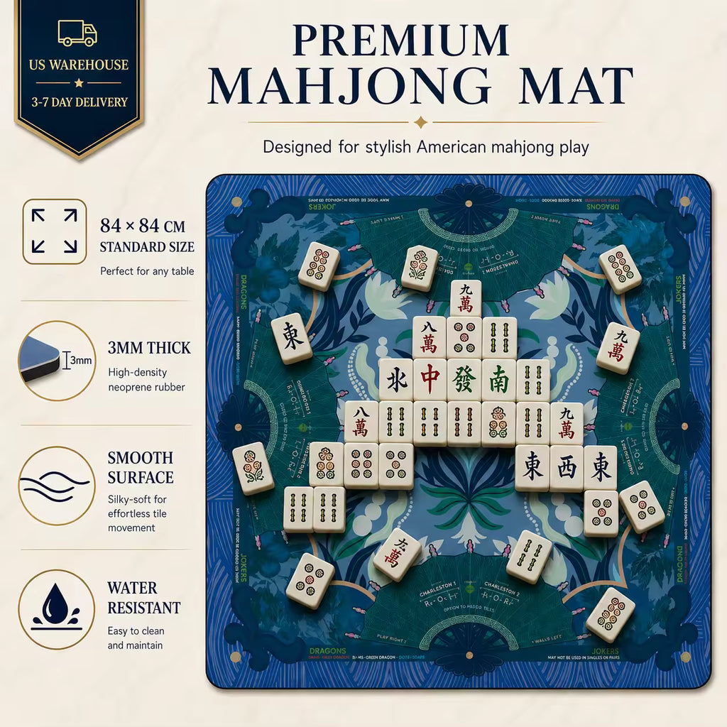 Silent Neoprene Mahjong Mat – Lake Blue Fan