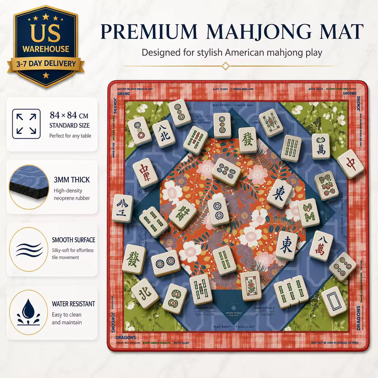 Silent Neoprene Mahjong Mat – Red