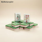 American mahjong tiles in jade green marble finish with hand-painted joker and character designs