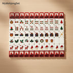 American mahjong tiles with festive engraved designs and red flowing sand accents