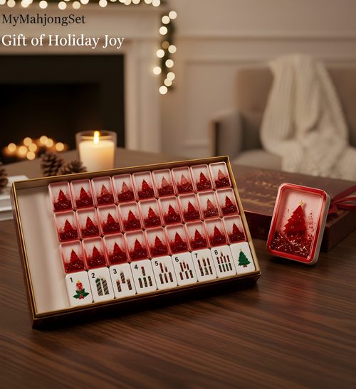 American Mahjong Tiles Set – Red Christmas Flowing Sand Finish