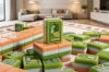 Grass Green American Mahjong tiles featuring a glossy acrylic finish with a vibrant grass green, white, and orange colorway. Close-up of a Joker tile surrounded by premium Mahjong tiles, perfect for American Mahjong players, collectors, and game night enthusiasts.