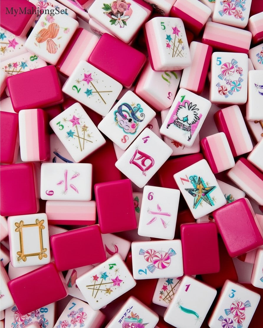 Us Stock Free Shipping Modern Magenta Candy Pattern Acrylic American Mahjong Set 160Pcs Portable Water Resistant Entertainment