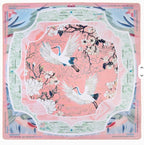 Blush pink American mahjong mat with a delicate white lace-style medallion design