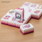 MyMahjongSet modern magenta candy pattern acrylic mahjong tiles with colorful character illustrations