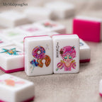 MyMahjongSet modern magenta candy pattern acrylic mahjong tiles with donut and character illustrations
