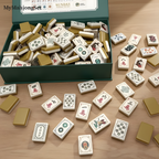 American mahjong tiles in a storage tray, showing the full set of ivory acrylic mahjong tiles