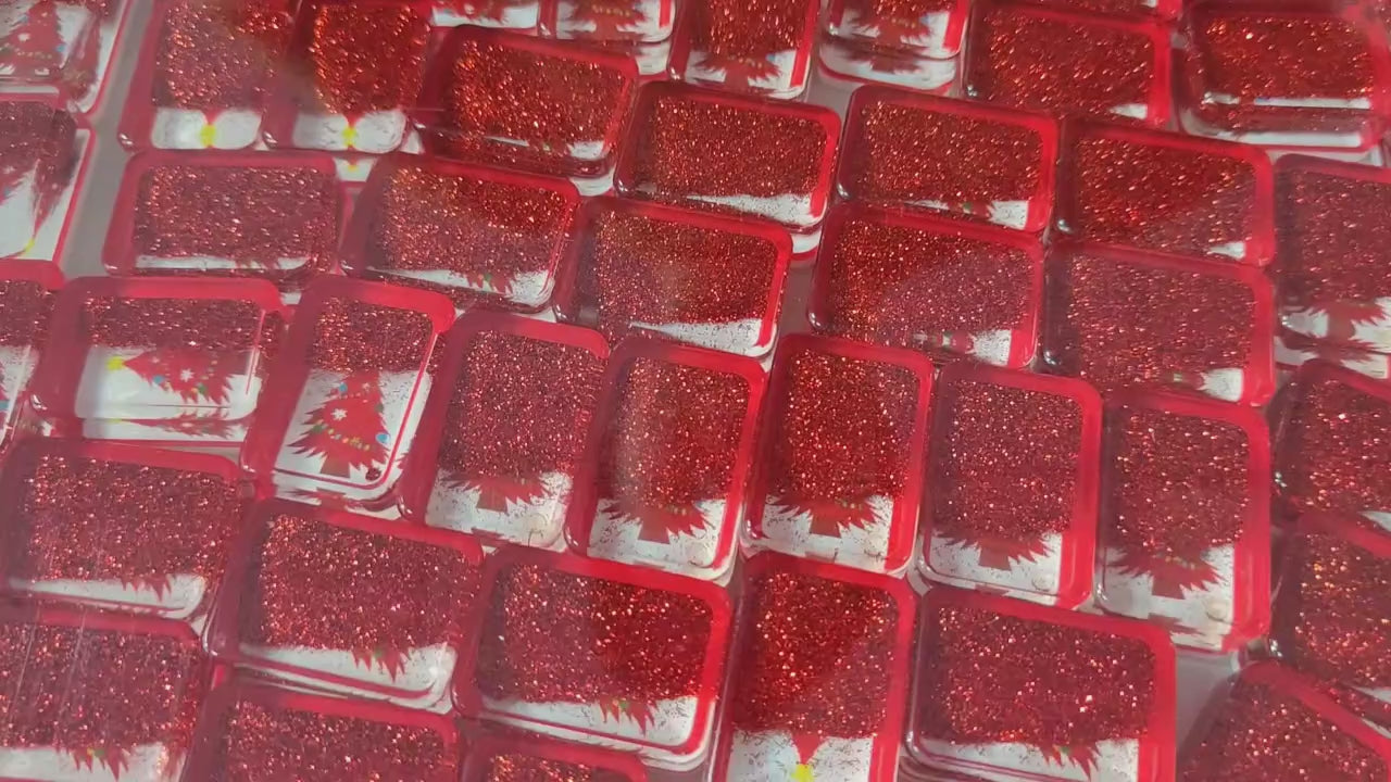 American Mahjong Tiles Set – Red Christmas Flowing Sand Finish
